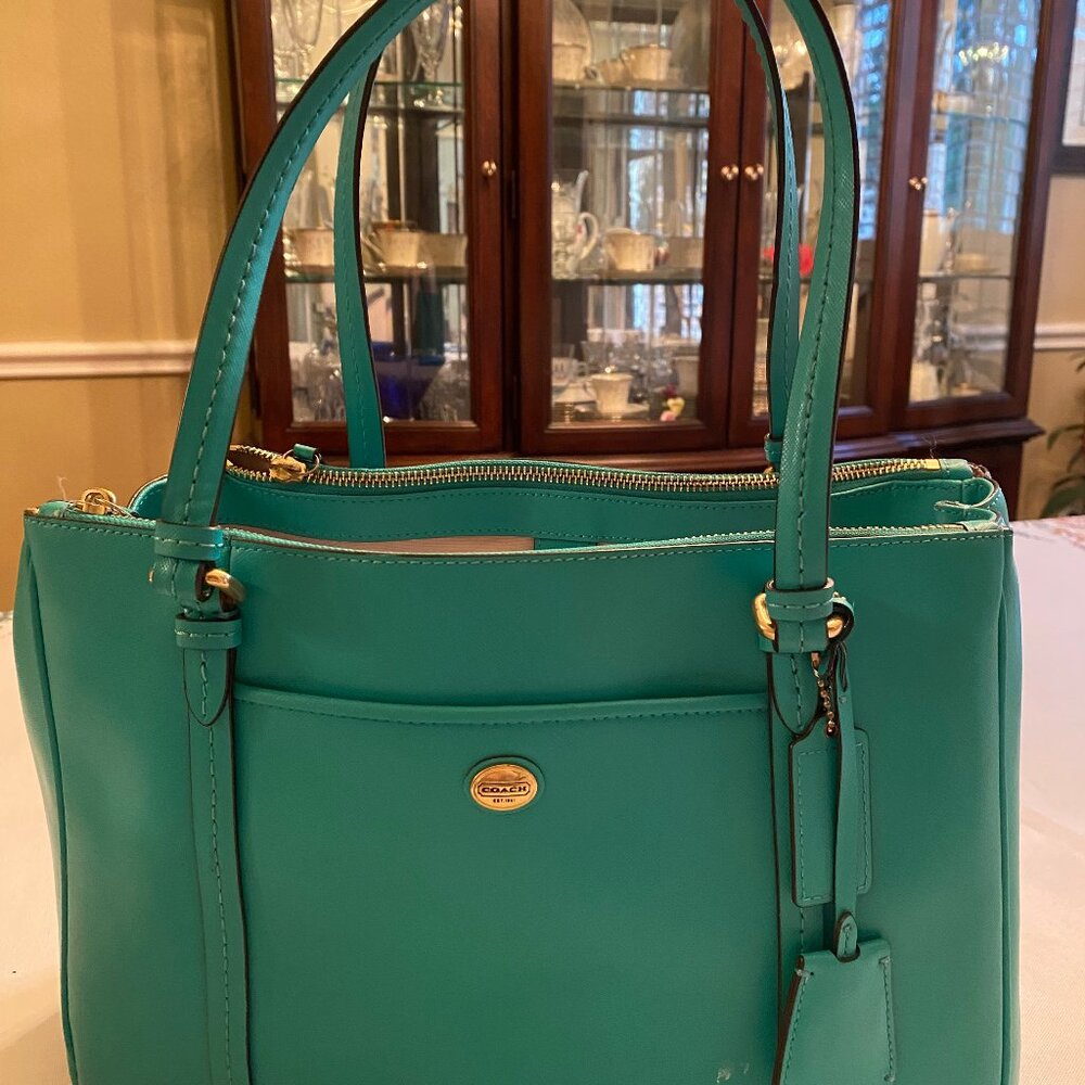 COACH "Peyton" Leather Jordan Double Zip Carryall Style F25669 JADE